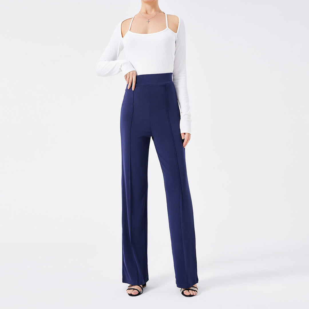 Dettaglio: Pantaloni a zampa vita alta con cuciture slim, eleganza e comfort per donna.
