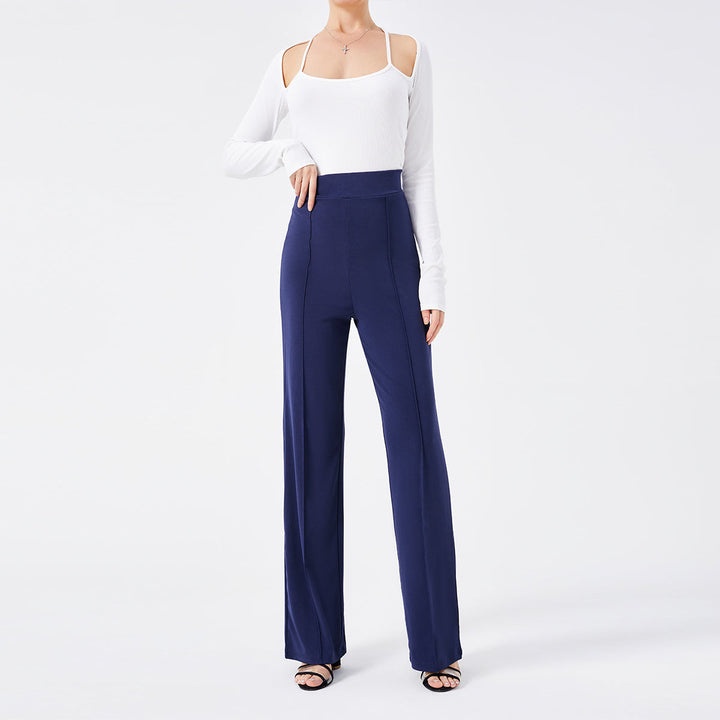 Dettaglio: Pantaloni a zampa vita alta con cuciture slim, eleganza e comfort per donna.