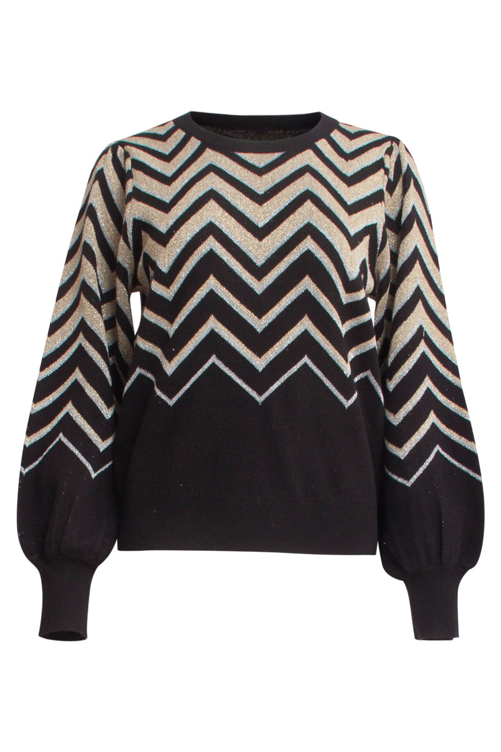 Blouse donna casual chic a maniche ampie con stampa zigzag. Vestibilità comoda, ideale per outfit moderni.