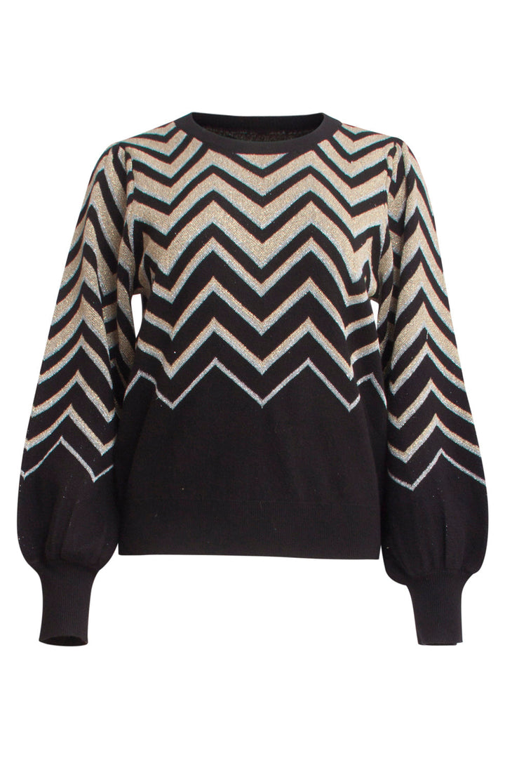 Blouse donna casual chic a maniche ampie con stampa zigzag. Vestibilità comoda, ideale per outfit moderni.