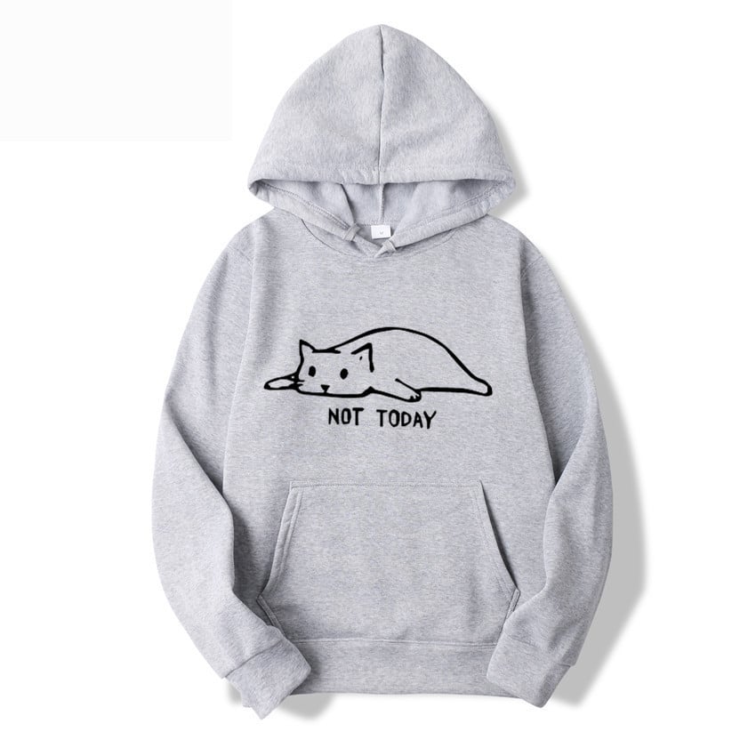 Pullover felpa donna, modello hoodie casual con stampa gatto e lacci frontali decorativi. Moda inverno.