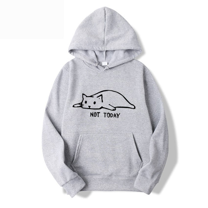 Pullover felpa donna, modello hoodie casual con stampa gatto e lacci frontali decorativi. Moda inverno.
