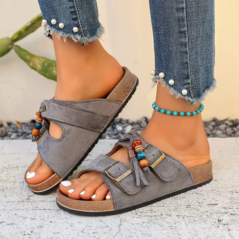 Sandali donna grigi Rio Tassel, calzature estive con un tocco casual per comfort e stile moderno.