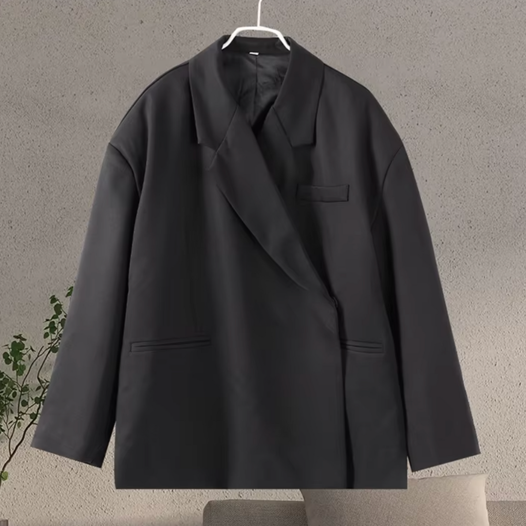 Blazer donna nero/beige/grigio, giacca oversize primaverile/estiva, elegante e versatile per un abbigliamento moderno.