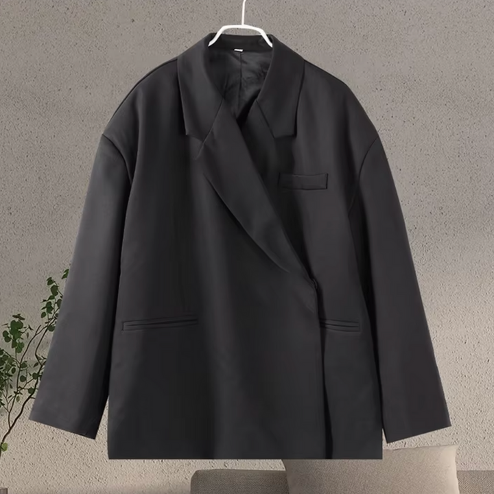 Blazer donna nero/beige/grigio, giacca oversize primaverile/estiva, elegante e versatile per un abbigliamento moderno.