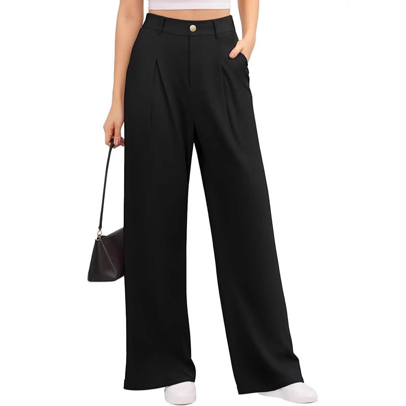 Pantaloni donna vita alta con gamba ampia, eleganti e comodi per look versatili primavera.