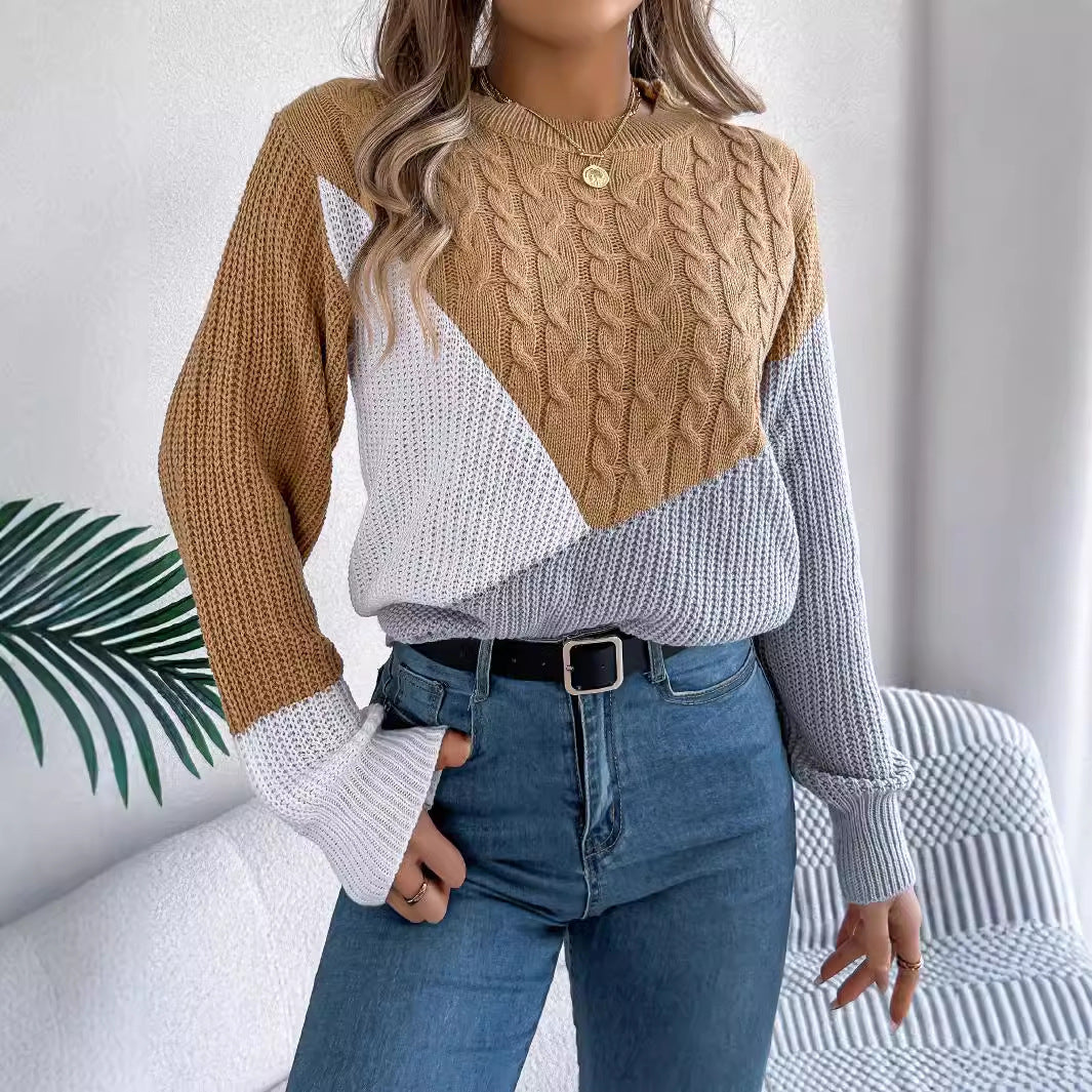 Maglione donna a maniche lunghe con maglia twist e dettagli a contrasto. Ideale per look casual ed elegante.