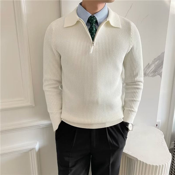 Pullover uomo ampio a mezza zip, maglione casual in tinta unita per comfort e moda maschile versatile.