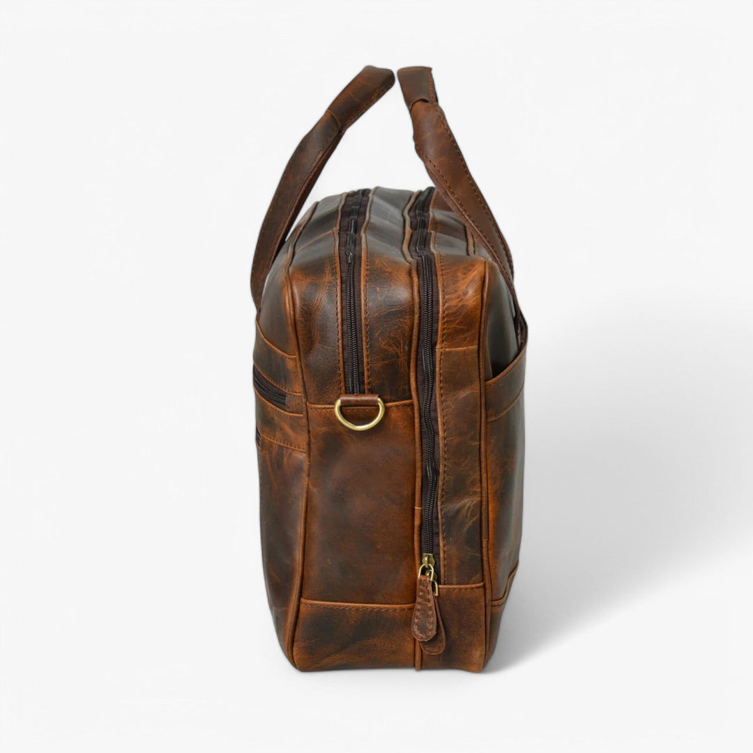 Borsa ufficio marrone multiscomparto, dal design elegante per uomo e donna.