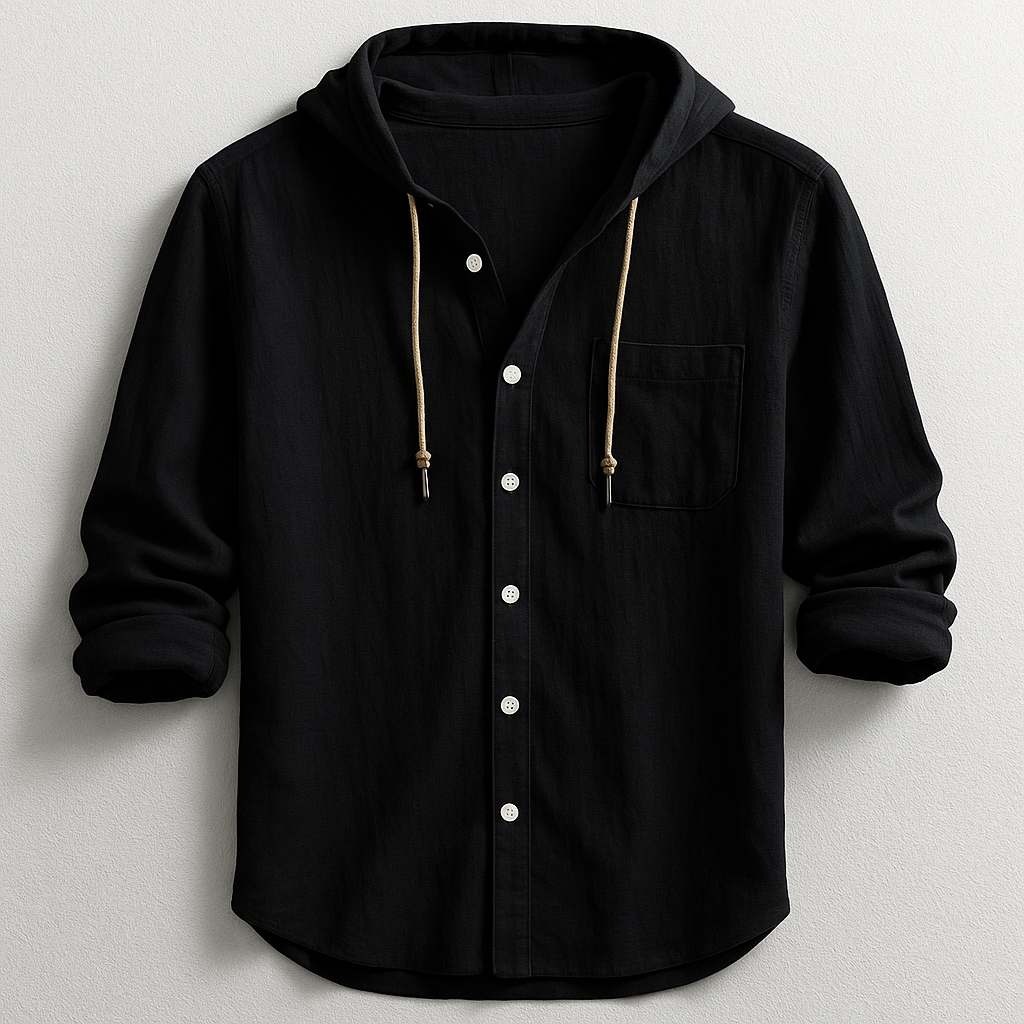 Camicia uomo con cappuccio, abbigliamento premium versatile, unisce comfort e moda contemporanea con eleganza.