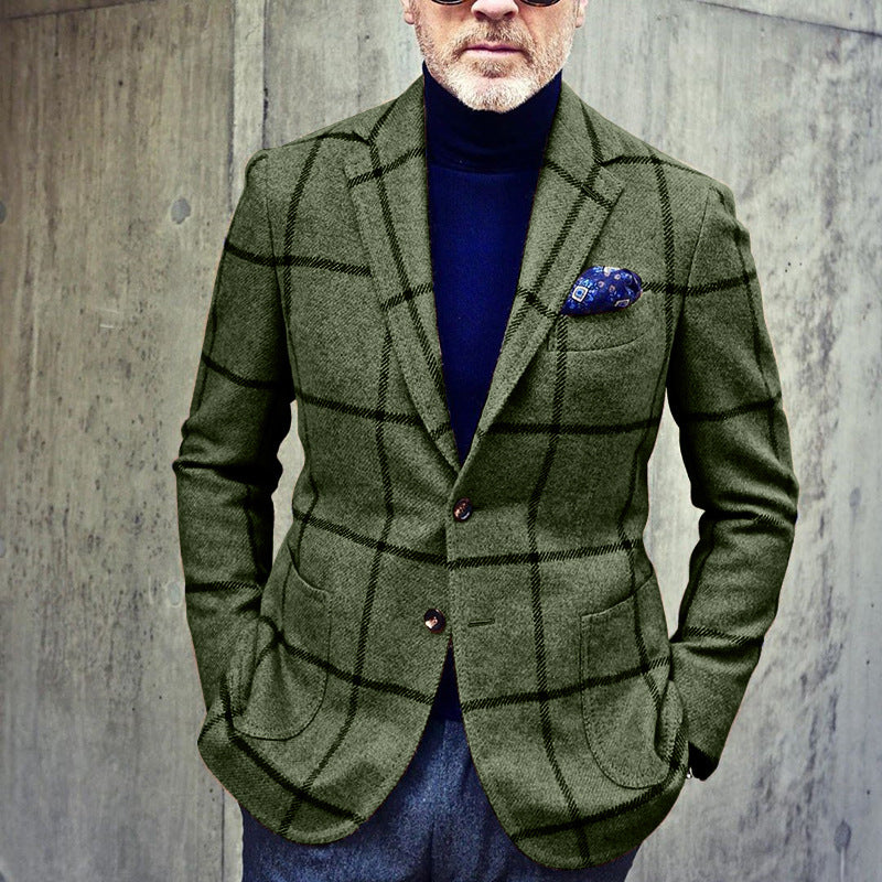 Blazer plaid uomo slim fit per autunno, ideale per look eleganti casual o da ufficio. Giacca maschile a quadri.