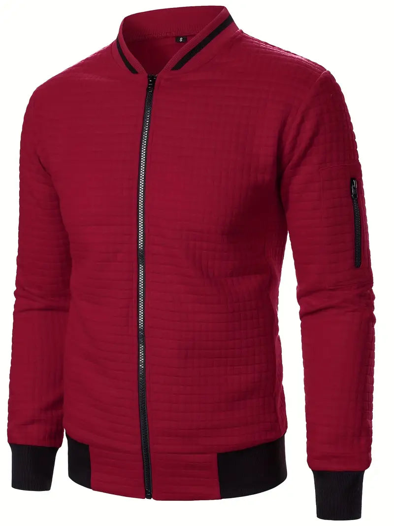 Giacca primaverile uomo, stile casual elegante, con cerniera pratica.