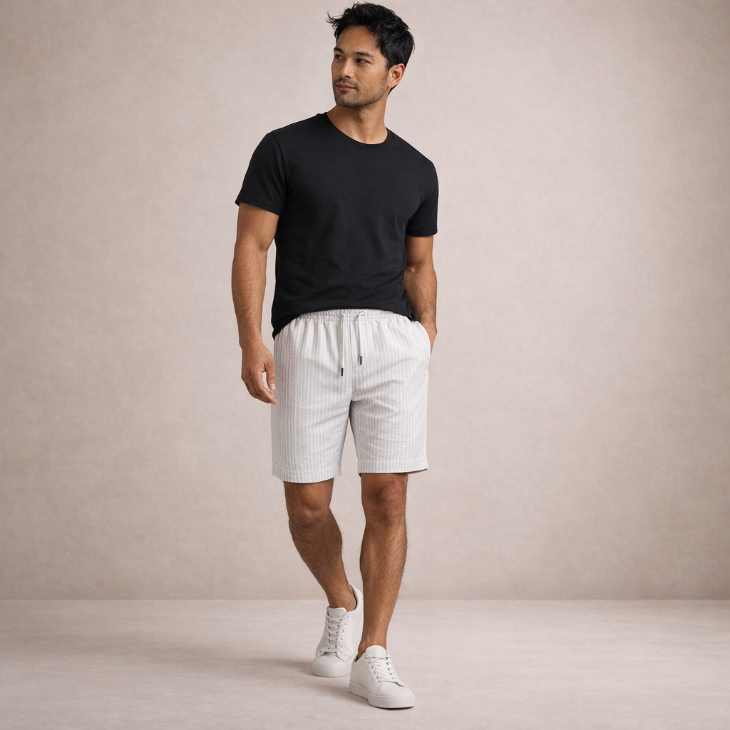 Pantaloncini estivi da uomo, vita regolabile, ottimi per moda mare e tempo libero in spiaggia.