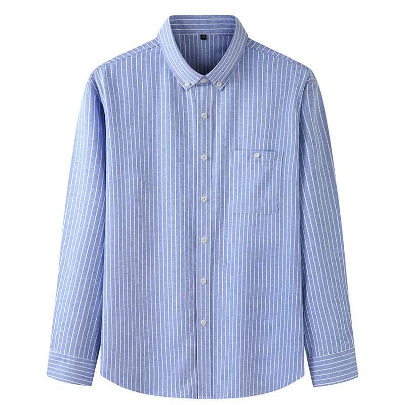 Moda maschile: camicia uomo a maniche lunghe a righe, comoda e leggera. Ideale per la primavera, stile casual-elegante.