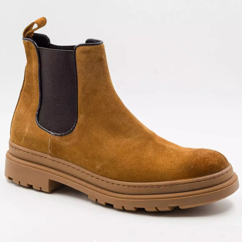 Calzature uomo eleganti: stivaletti Chelsea rialzati 7cm cammello, ideali per un aumento altezza discreto.