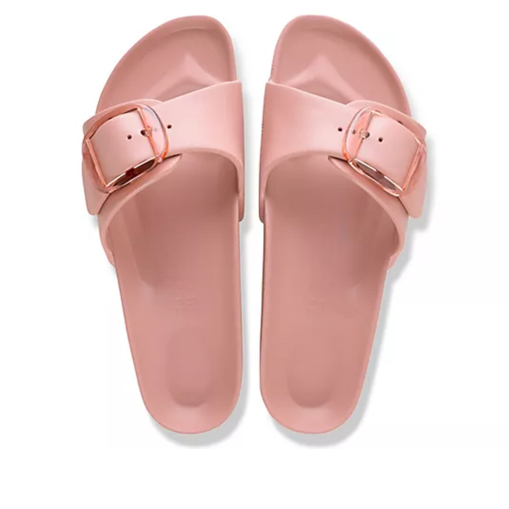 Sandali da donna Madrid rosa pastello con fibbia, perfetti per l'estate. Stile casual e alla moda, comfort elevato.