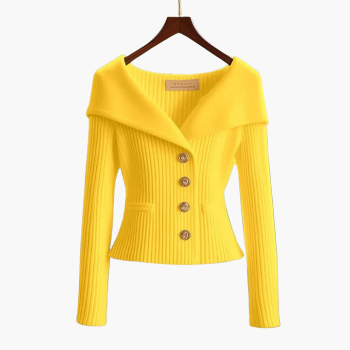 Cardigan donna in maglia a coste, corto con bottoni. Perfetto per la moda donna casual ed elegante.
