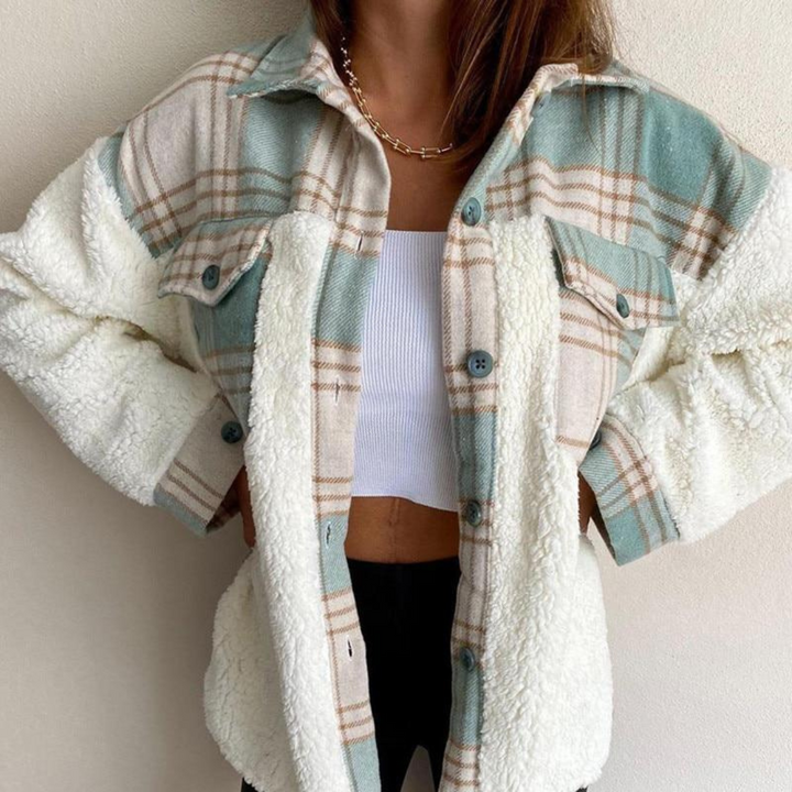 Morbido cappotto donna in lana casual, design multicolore alla moda per comfort e stile.