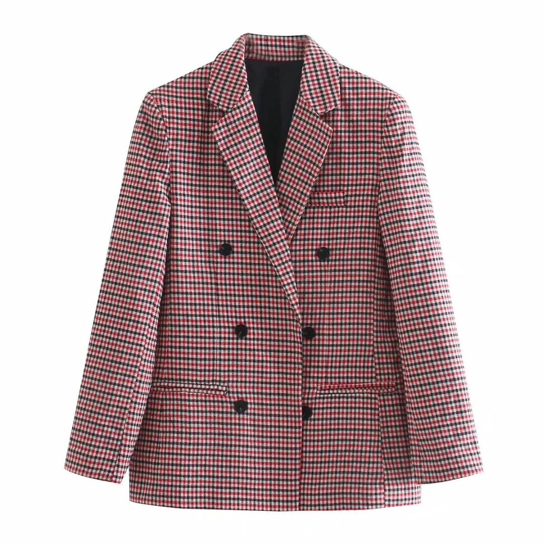 Blazer donna rosso a maniche lunghe, giacca elegante e decisa, perfetta per un look chic moderno.
