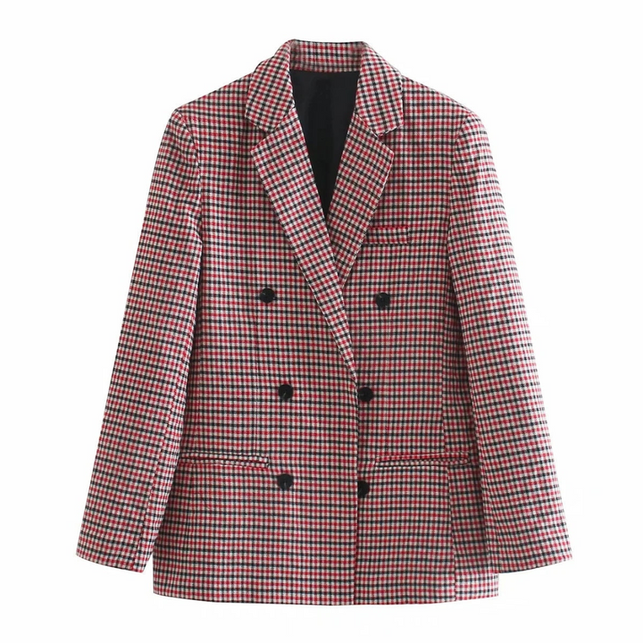 Blazer donna rosso a maniche lunghe, giacca elegante e decisa, perfetta per un look chic moderno.