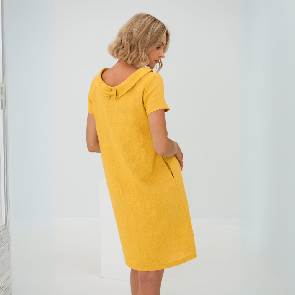 Vestito donna in lino morbido estivo, con tasche, per un comfort elevato e stile casual.