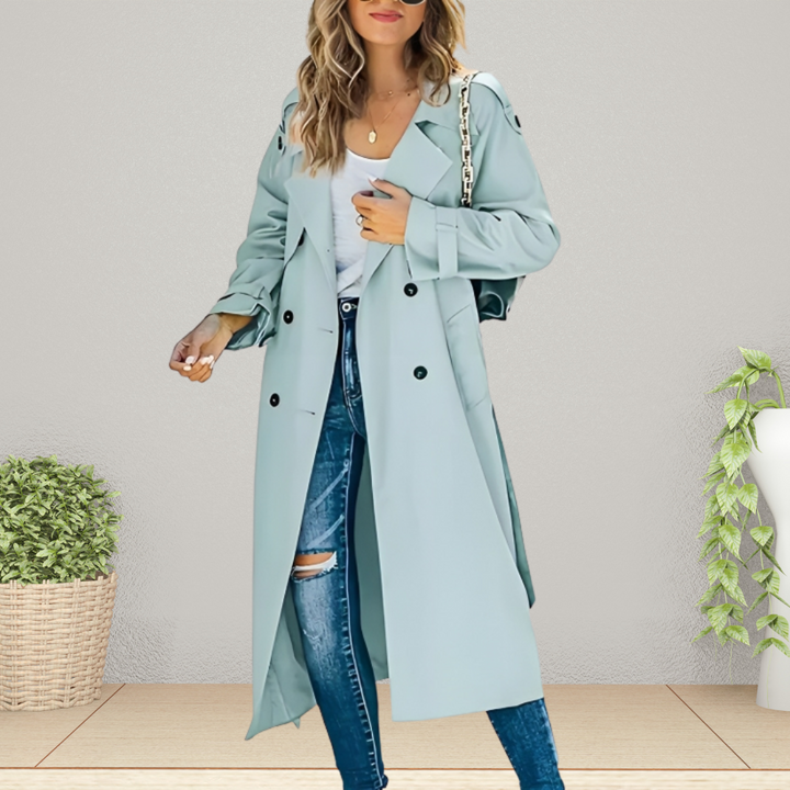 Trench donna versatile per mezza stagione, ideale primavera/autunno, con design elegante e alla moda.