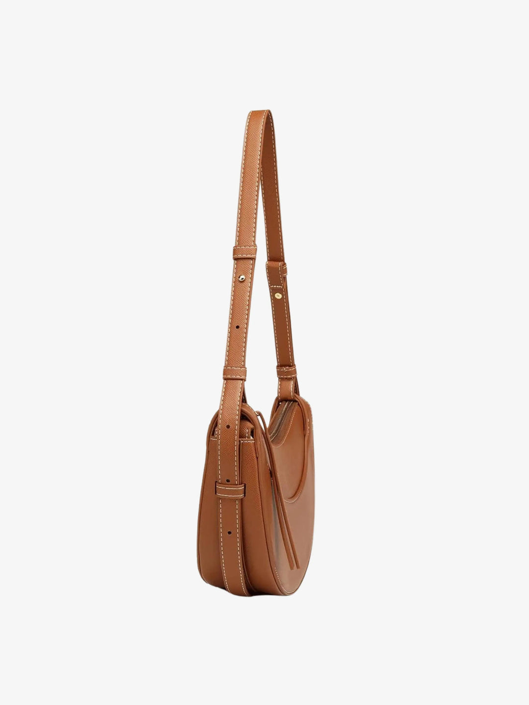 Elegante borsa a tracolla curva da donna con nappina, ideale accessorio moda per il quotidiano.