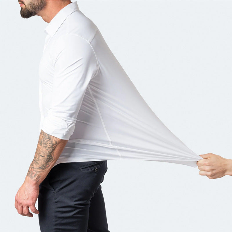 Camicia bianca uomo elasticizzata e antipiega, stile formale e casual, per ufficio o eventi.