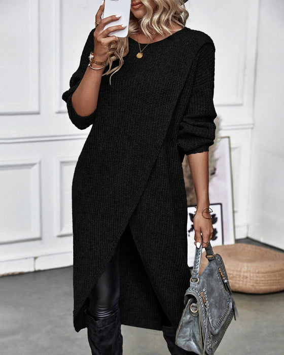 Vestito maglione donna tinta unita per comfort quotidiano, stile casual e versatile.