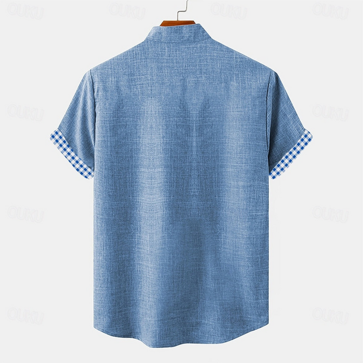 Camicia uomo moderna con bottoni, design gingham e maniche corte. Un capo di moda versatile per il tuo guardaroba.