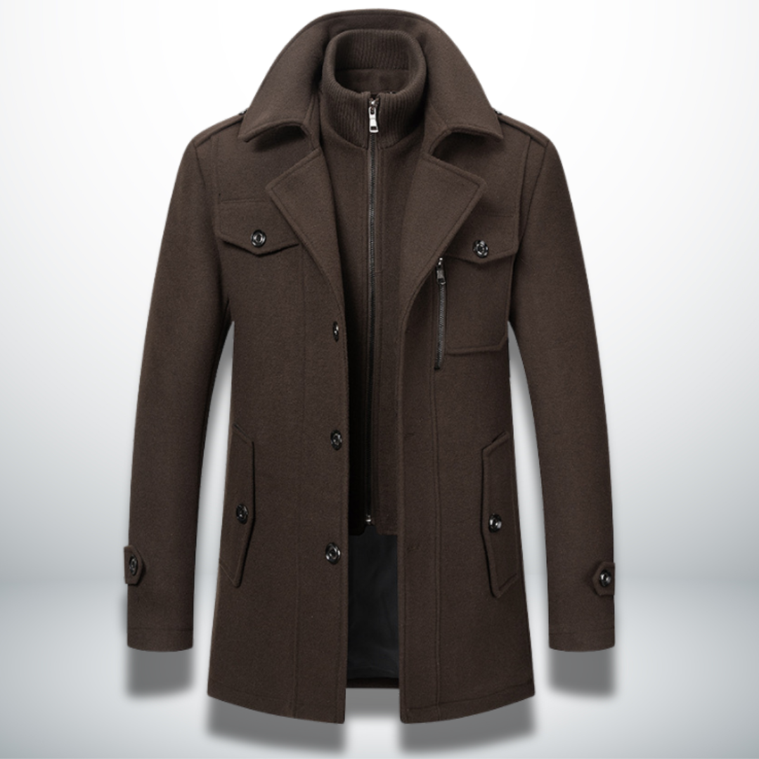 Moda maschile: cappotto uomo con doppio collo e zip, un capospalla confortevole per l'inverno.