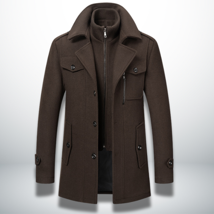 Moda maschile: cappotto uomo con doppio collo e zip, un capospalla confortevole per l'inverno.