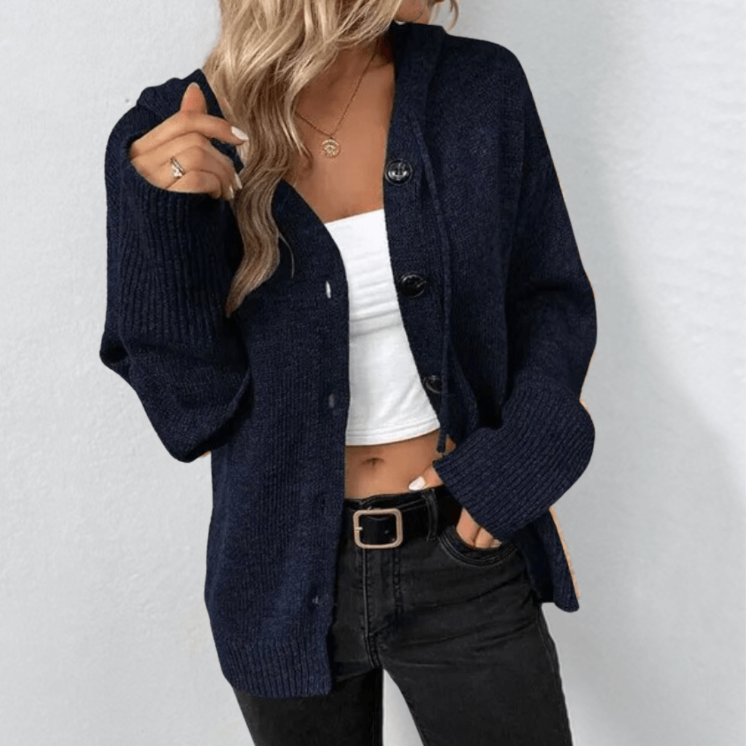 Cardigan con cappuccio e maniche lunghe da donna, stile casual e abbottonato. Massima versatilità e comfort.