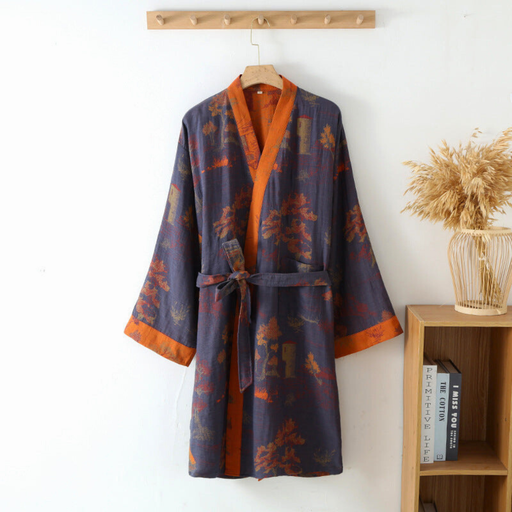 Accappatoio kimono unisex in cotone, elegante e leggero per massimo comfort e relax in casa o spa.