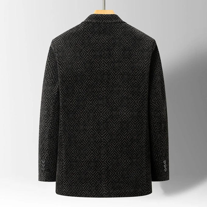 Giacca cappotto uomo autunnale in stile blazer elegante, collo alto, ideale per outfit casual chic e urbano.