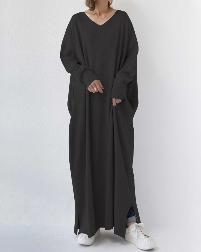 Abito lungo in cotone da donna a maniche lunghe. Casual ma elegante, ideale per look versatili e comodi.