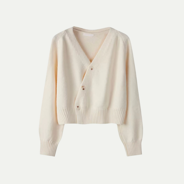 Cardigan donna con scollo a V, stile corto ed elegante. Perfetto per outfit invernali o moda casual.