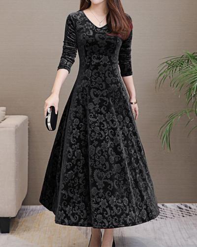 Abito donna lungo floreale A-line, elegante per cerimonie e serate estive, con scollo a V.