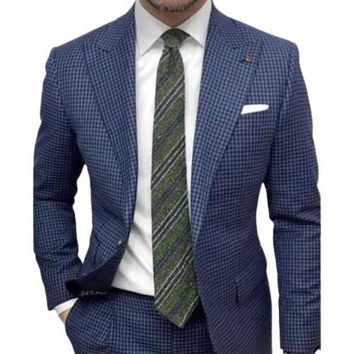 Blazer uomo elegante nero con revers a righe sottili, perfetto per business o eventi formali, stile versatile.