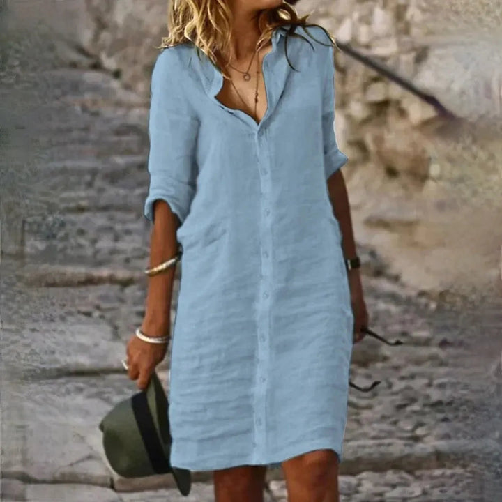 Abito estivo donna senza maniche, vestibilità fluttuante per un comfort elegante. Moda femminile versatile.