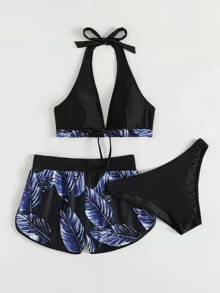 Bikini da donna con pantaloncini mare, set completo per vacanze e piscina. Tessuto ad asciugatura rapida.