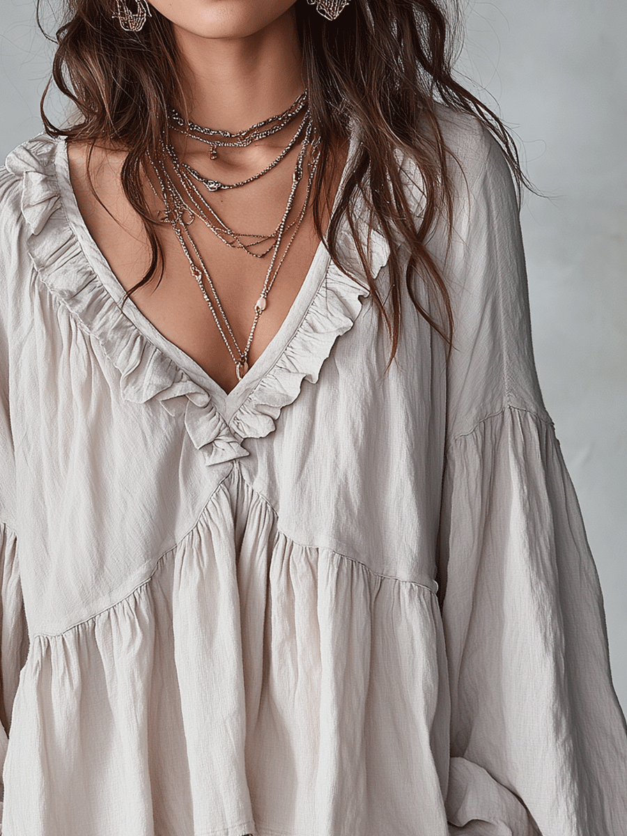 Blusa bohémien romantica con volant, per un outfit da donna dallo stile unico.