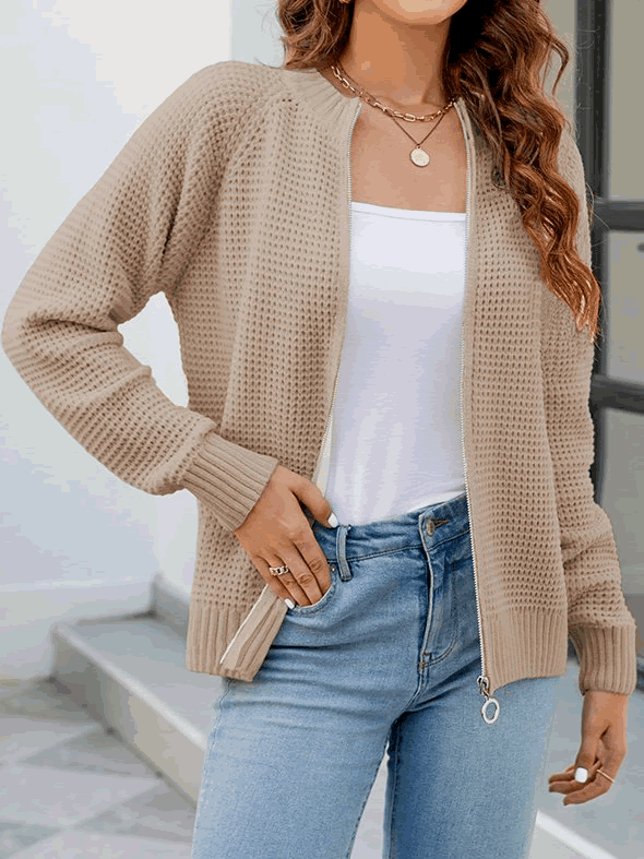 Morbido cardigan da donna con zip, maglione confortevole per abbigliamento casual.