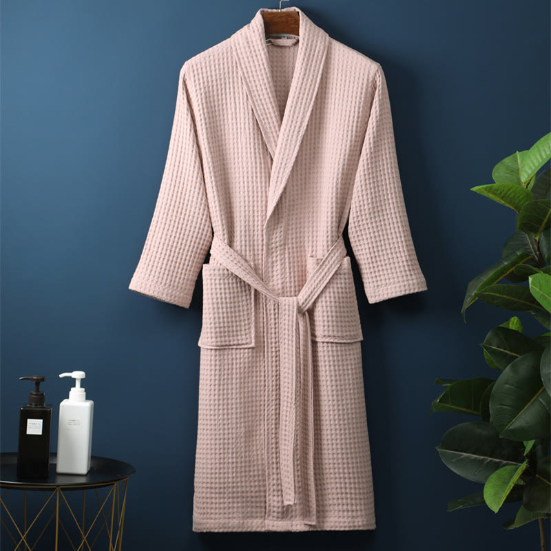 Accappatoio kimono unisex in cotone a coste, ideale come asciugamano da relax.