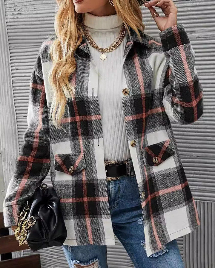 Camicia a quadri da donna con maniche lunghe e vestibilità comoda, stile casual. Ideale per primavera/autunno.