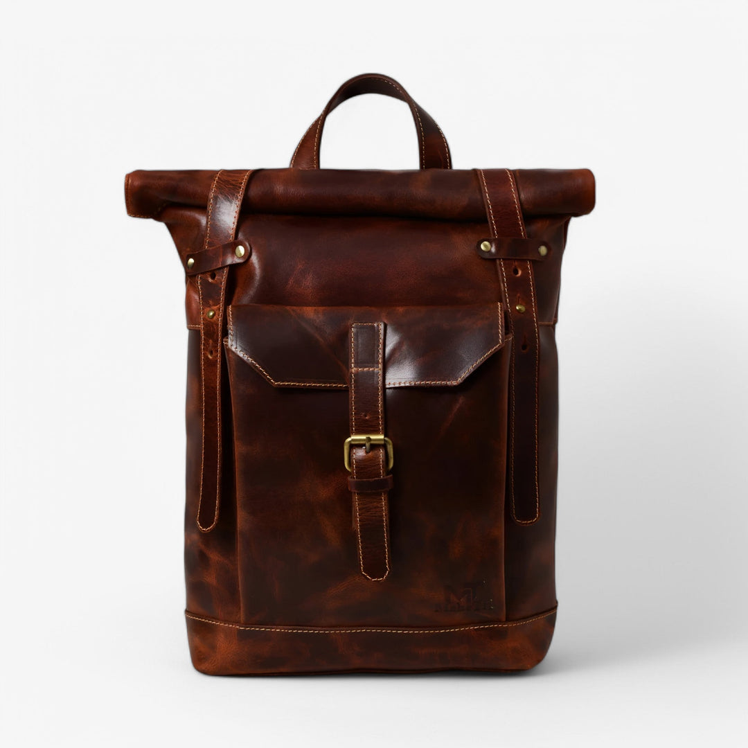 Zaino roll top unisex marrone, perfetto per viaggio e quotidianità. Stile funzionale per adulti.