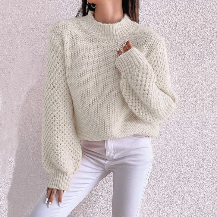 Maglione donna autunnale, vestibilità ampia, motivo geometrico. Pullover a maniche lunghe, confortevole e di tendenza.