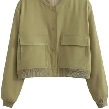 Giacca bomber donna con colletto a revers, orlo elastico e tasche. Stile autunnale e praticità combinati.