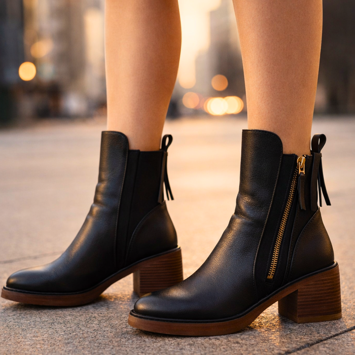 Stivaletti donna in pelle con tacco, un must-have elegante per la moda femminile.