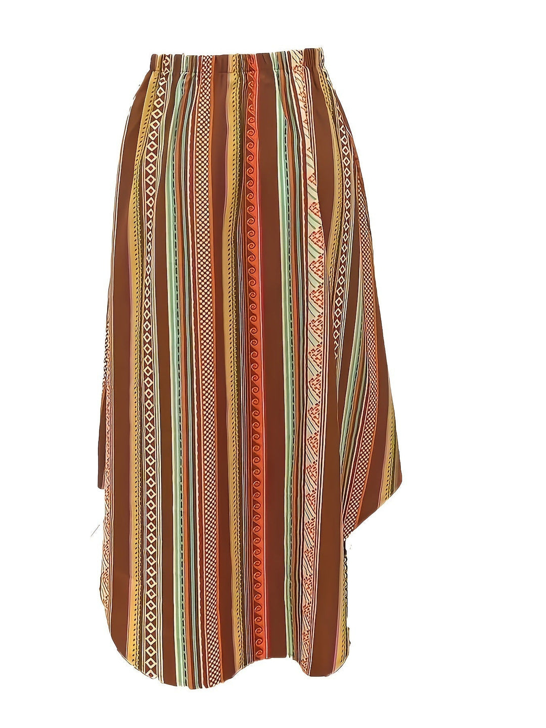Gonna midi versatile donna, asimmetrica e con stampa geometrica, ideale per l'eleganza quotidiana e outfit casual.
